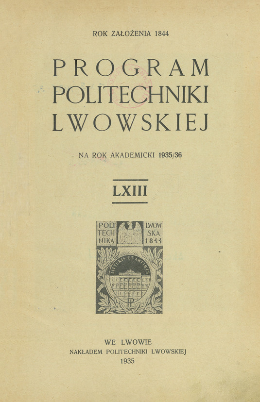 Program Politechniki Lwowskiej : na rok akademicki 1935/36