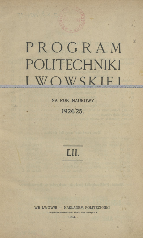 Program Politechniki Lwowskiej : na rok naukowy 1924/25