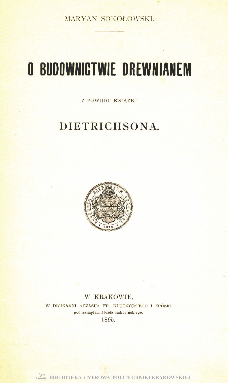 O budownictwie drewnianem z powodu książki Dietrichsona