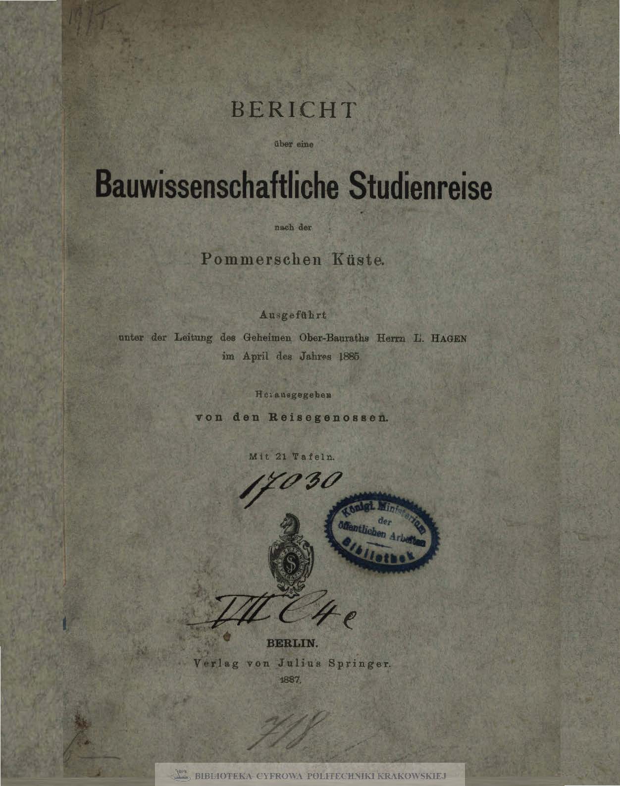 Bericht über eine bauwissenschaftliche Studienreise nach der Pommerschen Küste