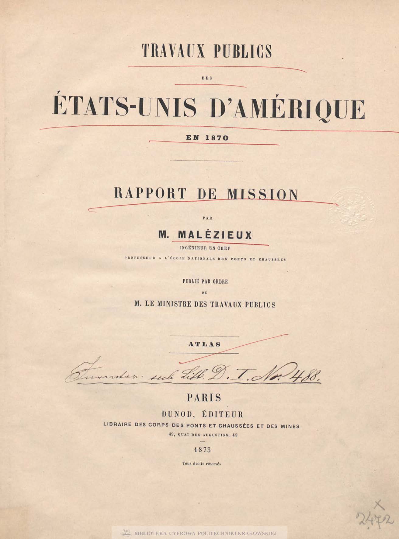 Travaux publics des États-Unis d&amp;#039;Amérique en 1870 : rapport de mission : atlas