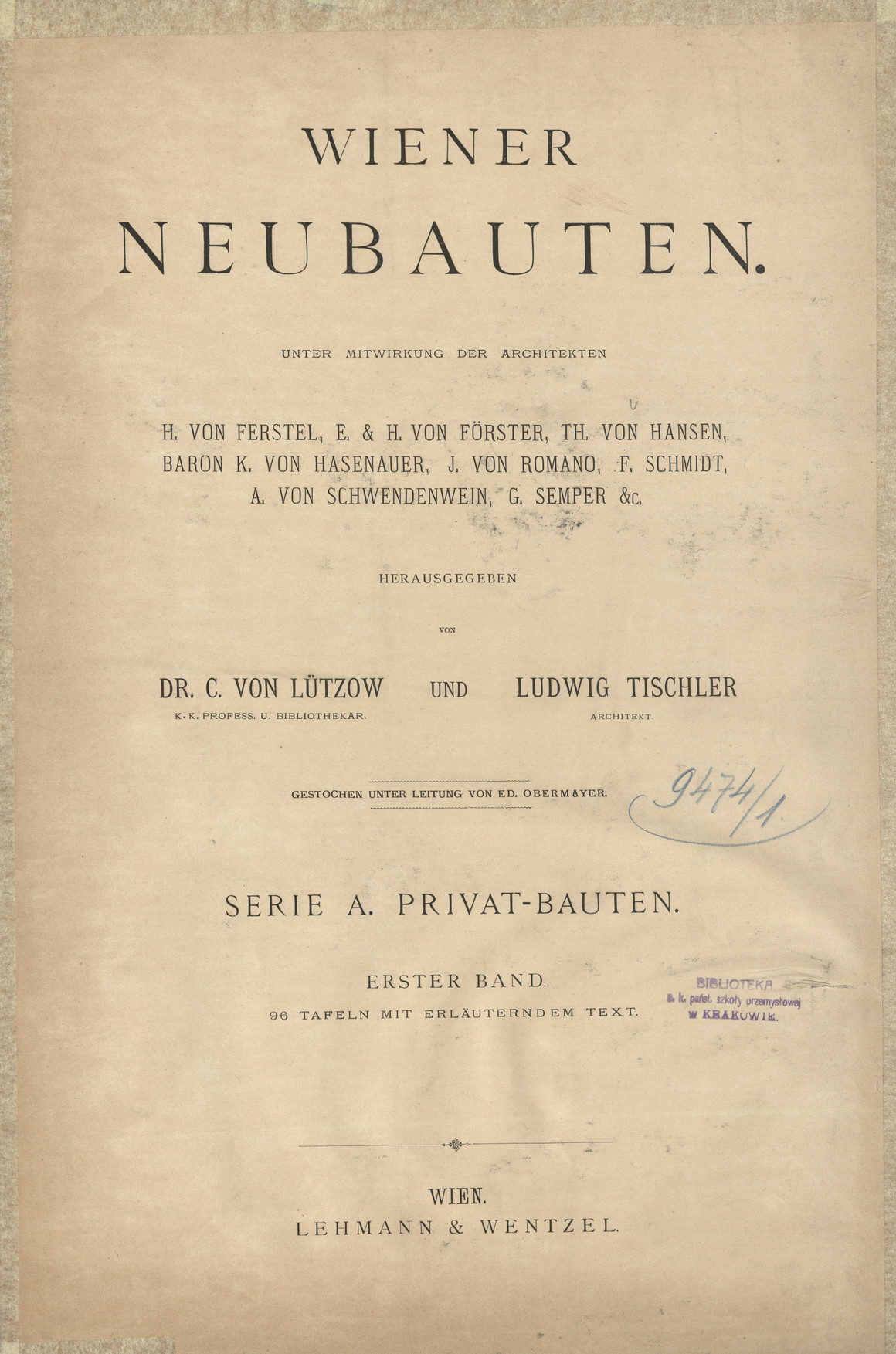 Wiener Neubauten. Serie A, Bd. 1, Privat-Bauten
