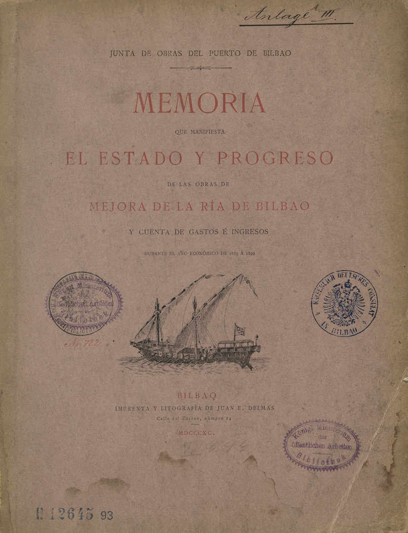 Memoria que manifiesta el estado y progreso de las obras de mejora de la ría de Bilbao : y cuenta de ingresos y gastos
