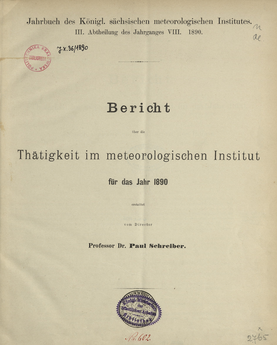 Jahrbuch des Königlich-Sächsischen Meteorologischen Instituts : III. Abtheilung des Jahrganges VIII, 1890