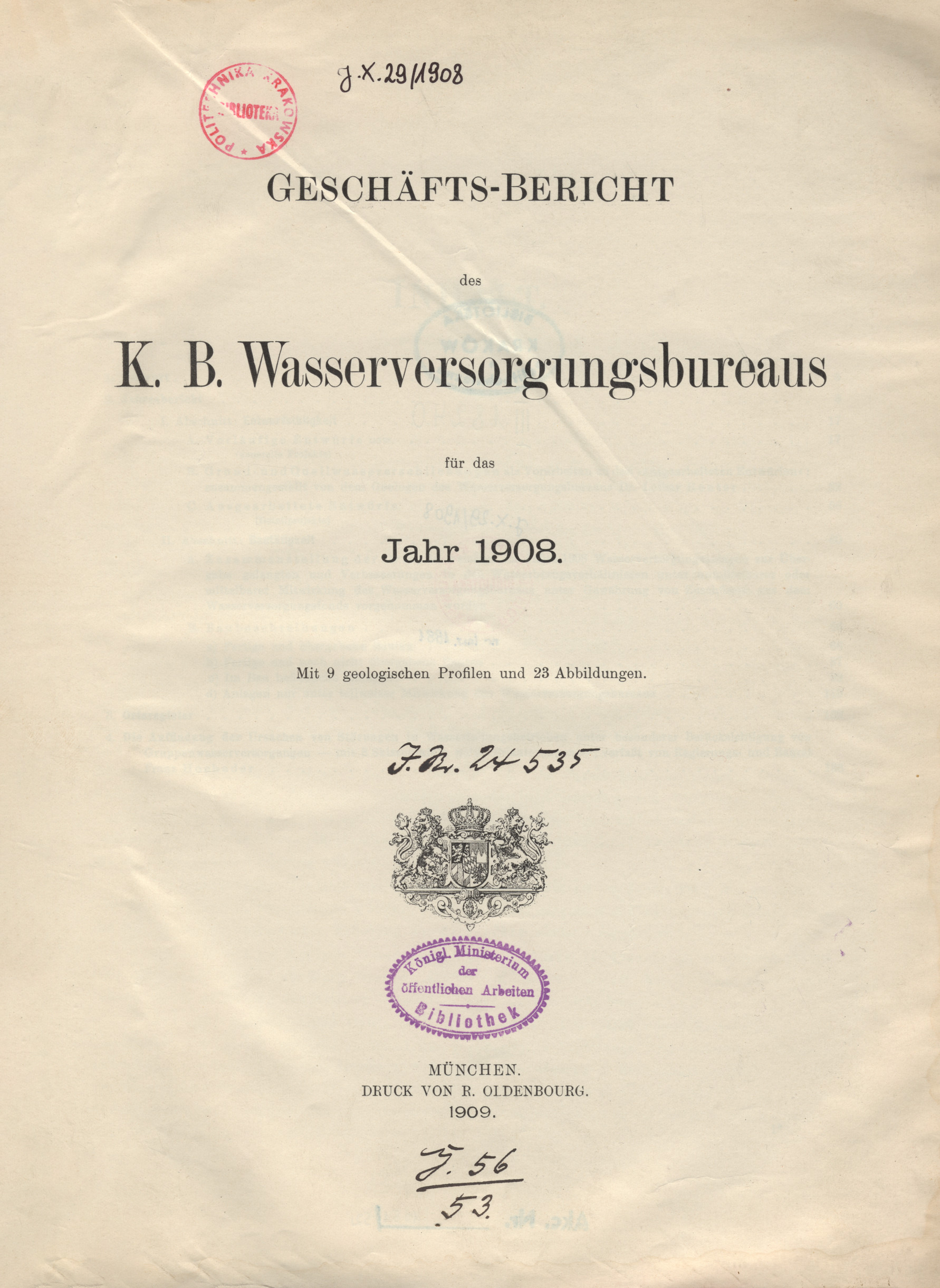 Geschäfts-Bericht des K.B. Wasserversorgungsbureaus : für das Jahr 1908