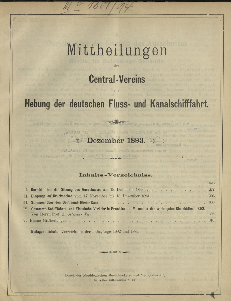 Mittheilungen des Central-Vereins für Hebung der Deutschen Fluss- und Kanalschifffahrt : Jahrgang 1893, No. 9