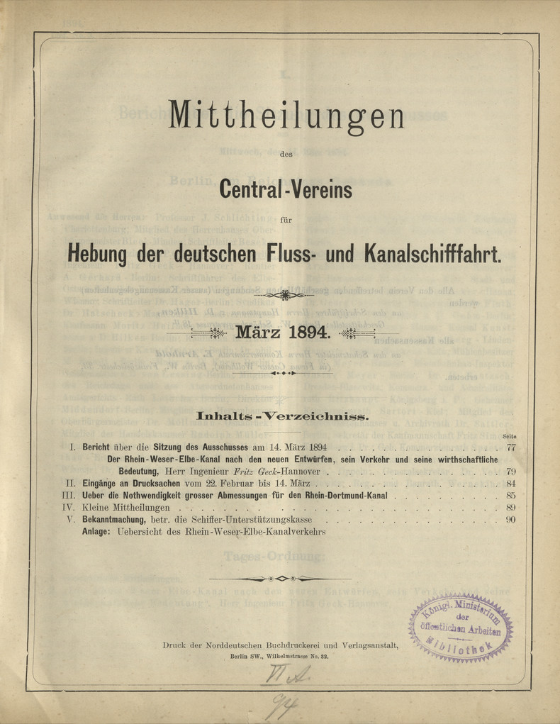 Mittheilungen des Central-Vereins für Hebung der Deutschen Fluss- und Kanalschifffahrt : Jahrgang 1894, No.3