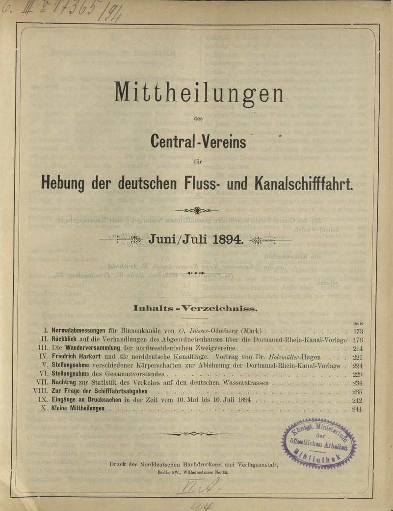 Mittheilungen des Central-Vereins für Hebung der Deutschen Fluss- und Kanalschifffahrt : Jahrgang 1894, No. 6