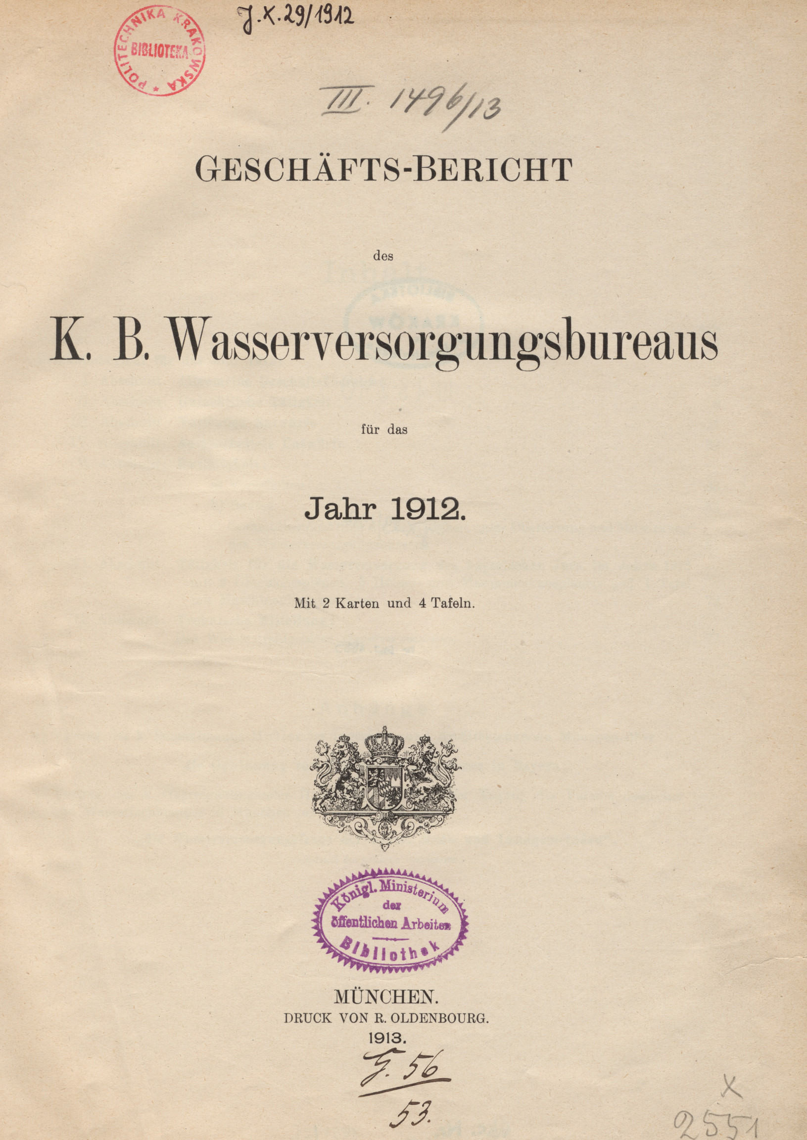 Geschäfts-Bericht des K.B. Wasserversorgungsbureaus : für das Jahr 1912
