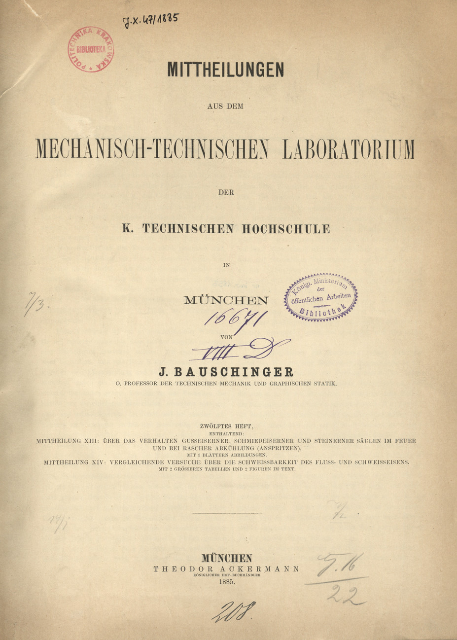 Mitteilungen aus dem Mechanisch Technischen Laboratorium der Technischen Hochschule München