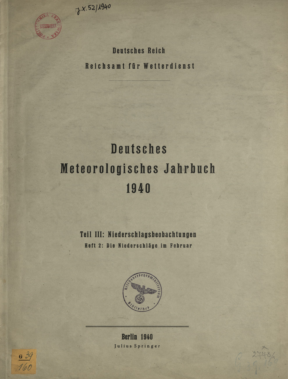 Deutsches meteorologisches Jahrbuch 1940 : Tl. 3,  H. 2