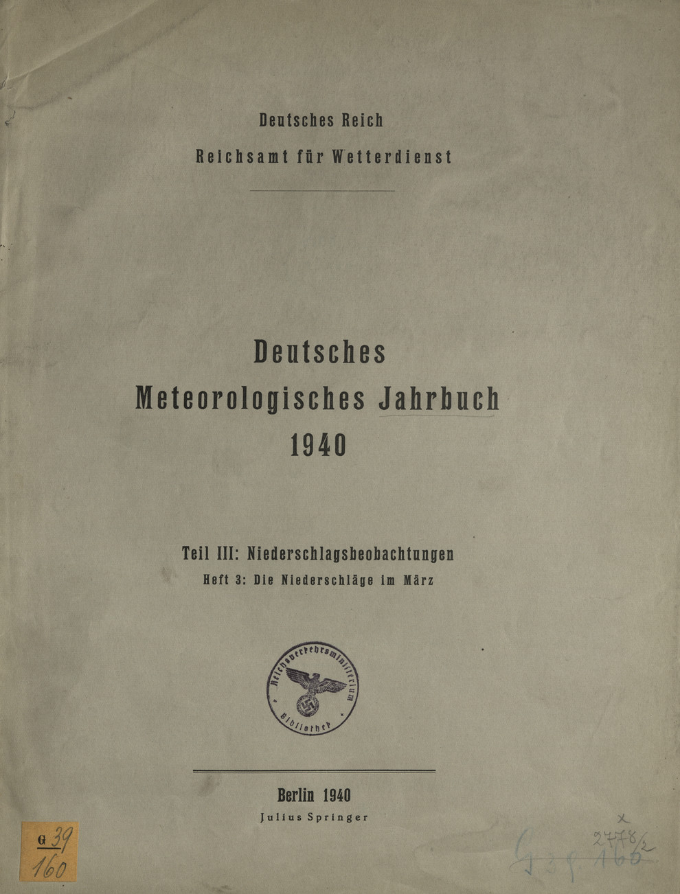 Deutsches meteorologisches Jahrbuch 1940 : Tl. 3, H. 3