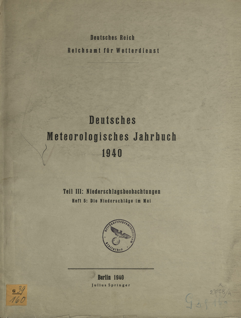 Deutsches meteorologisches Jahrbuch 1940 : Tl. 3, H. 5