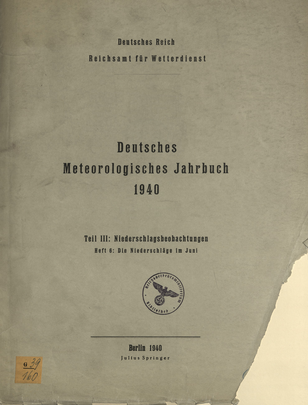 Deutsches meteorologisches Jahrbuch 1940 : Tl. 3, H. 6