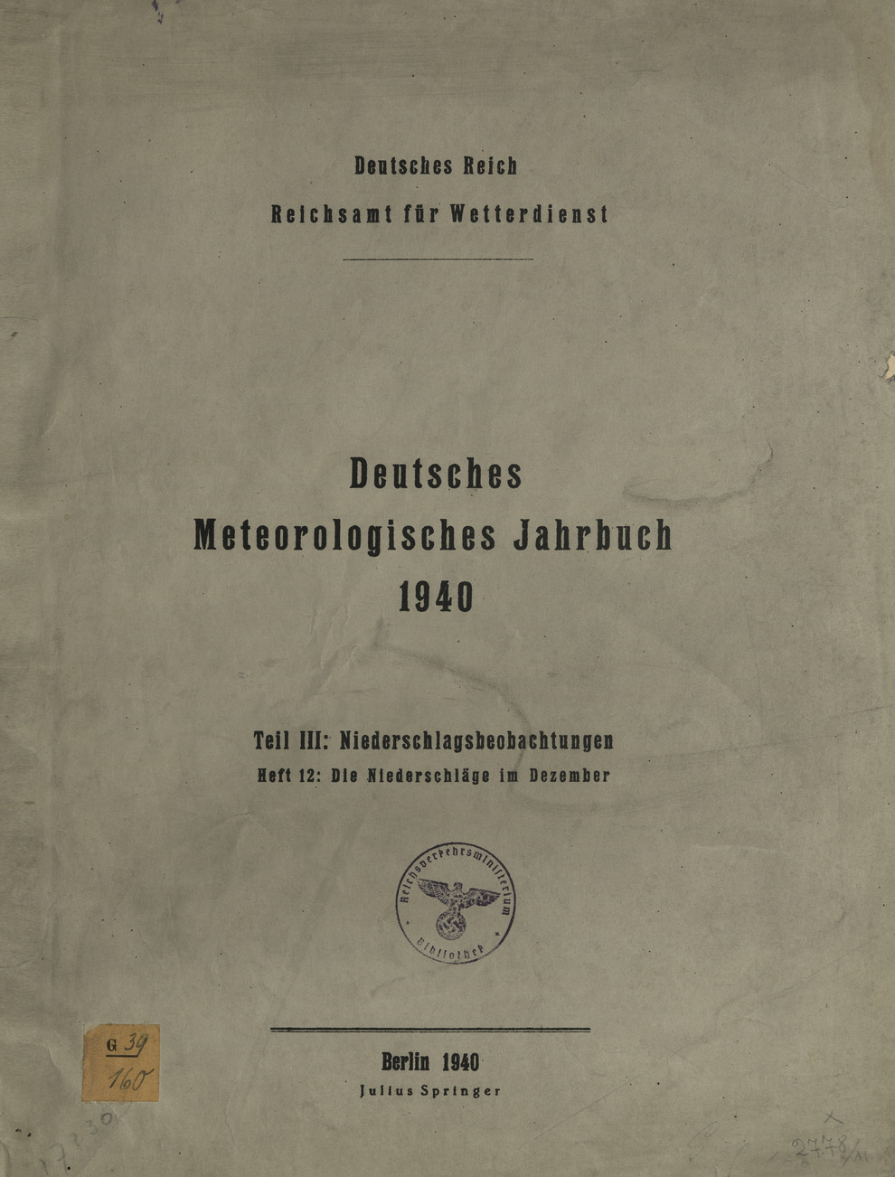 Deutsches meteorologisches Jahrbuch 1940 : Tl. 3, H. 12