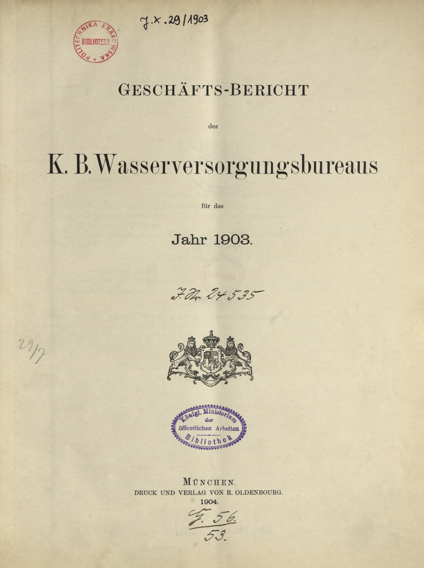 Geschäfts-Bericht des K. B. Wasserversorgungsbureaus : für das Jahr 1903