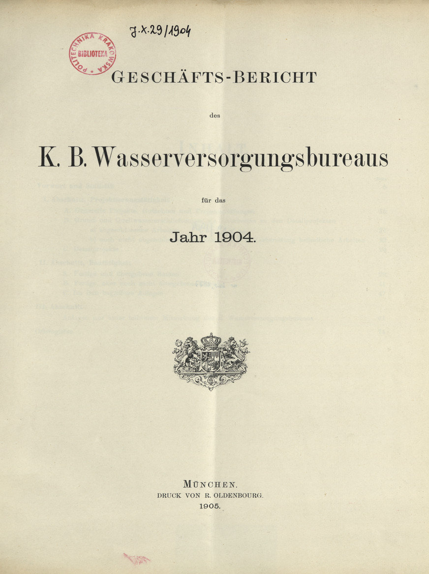 Geschäfts-Bericht des K. B. Wasserversorgungsbureaus : für das Jahr 1904
