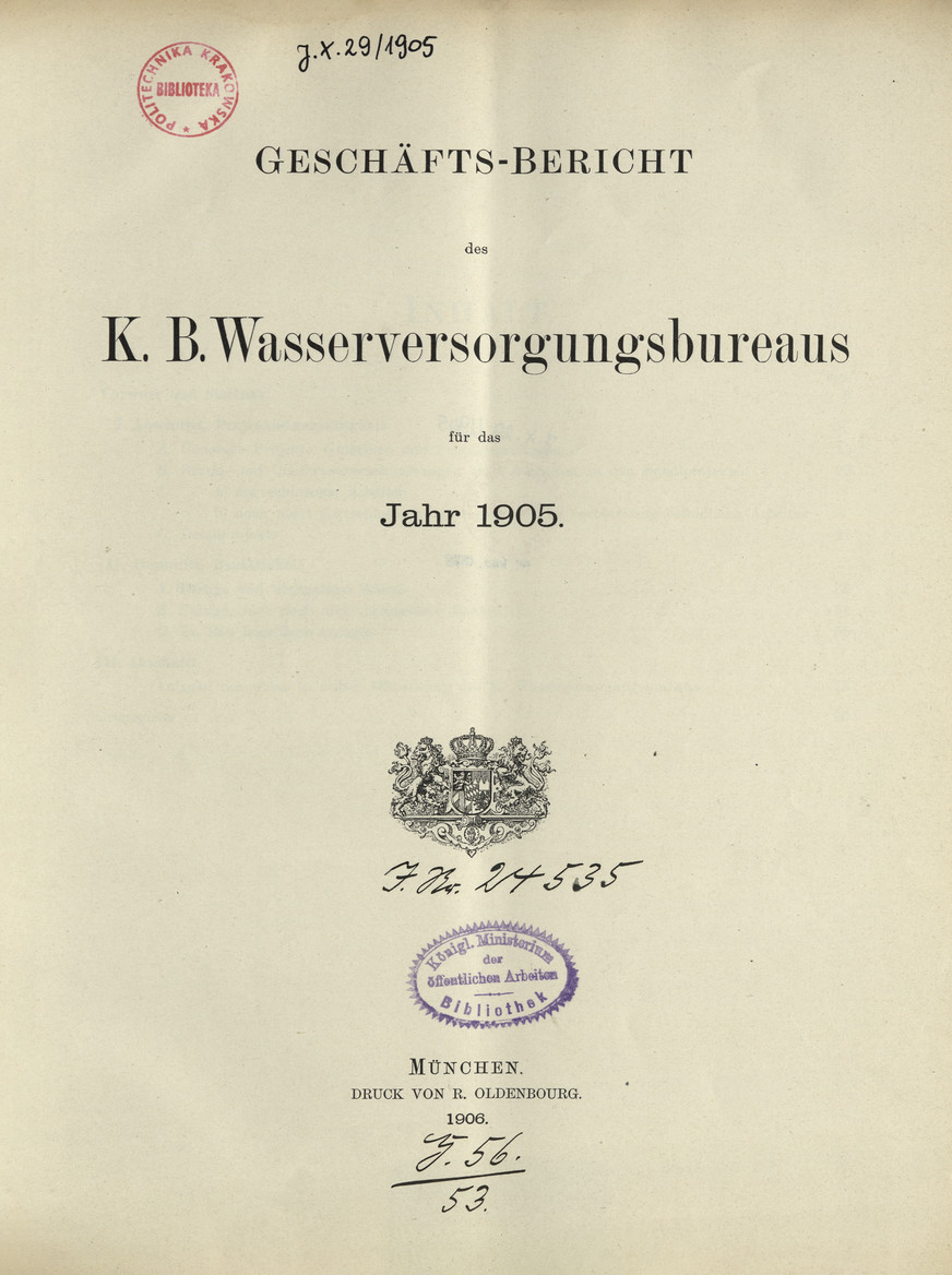 Geschäfts-Bericht des K. B. Wasserversorgungsbureaus : für das Jahr 1905