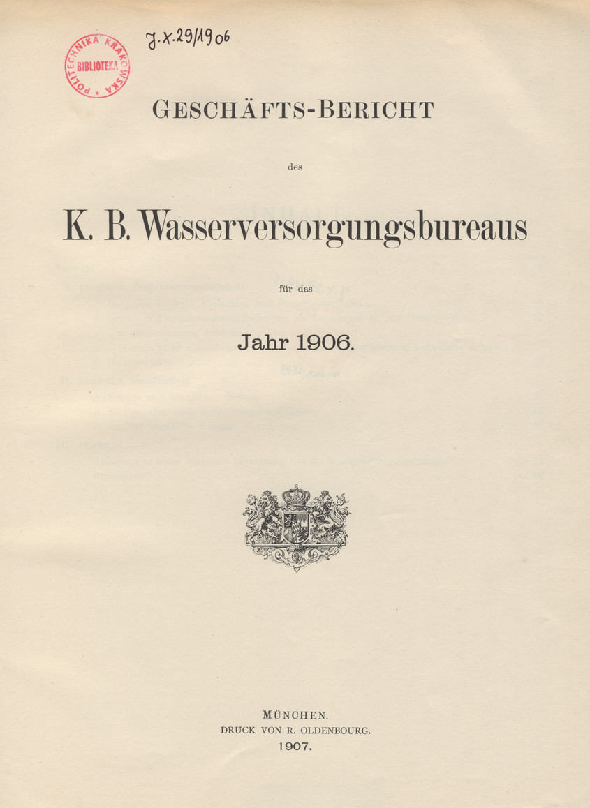 Geschäfts-Bericht des K. B. Wasserversorgungsbureaus : für das Jahr 1906