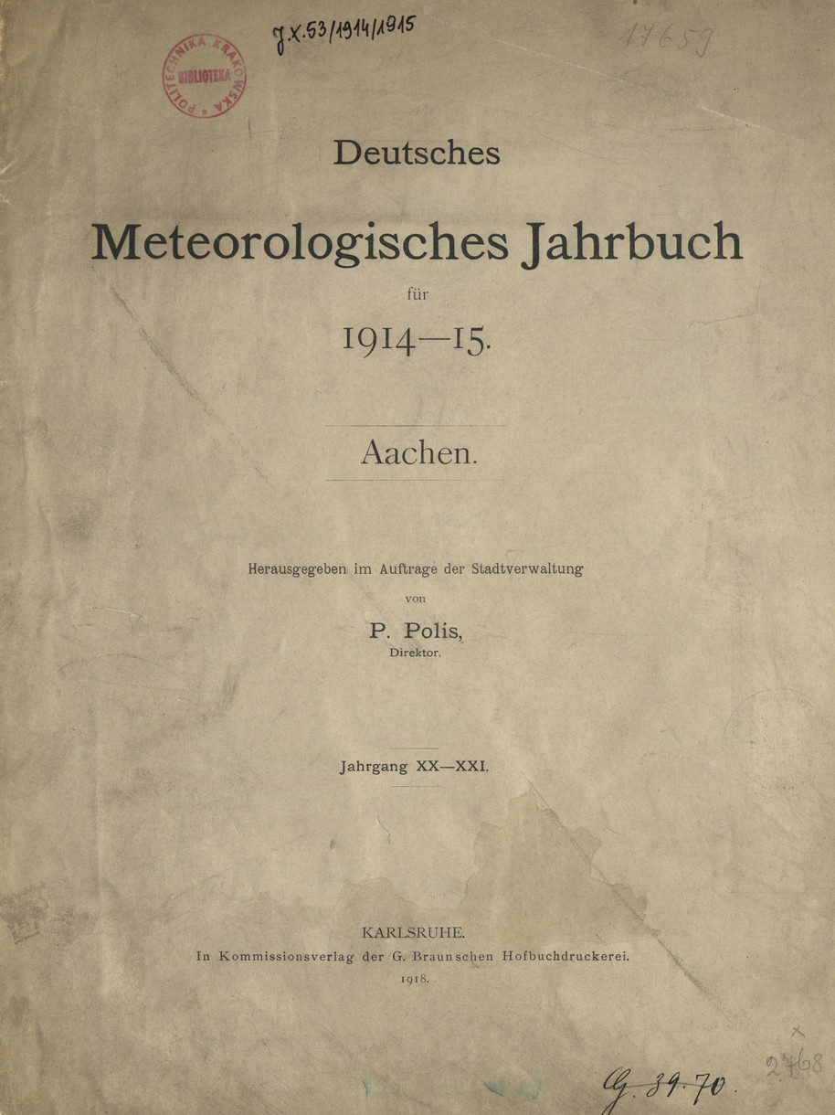 Deutsches meteorologisches Jahrbuch für 1914-15. Aachen