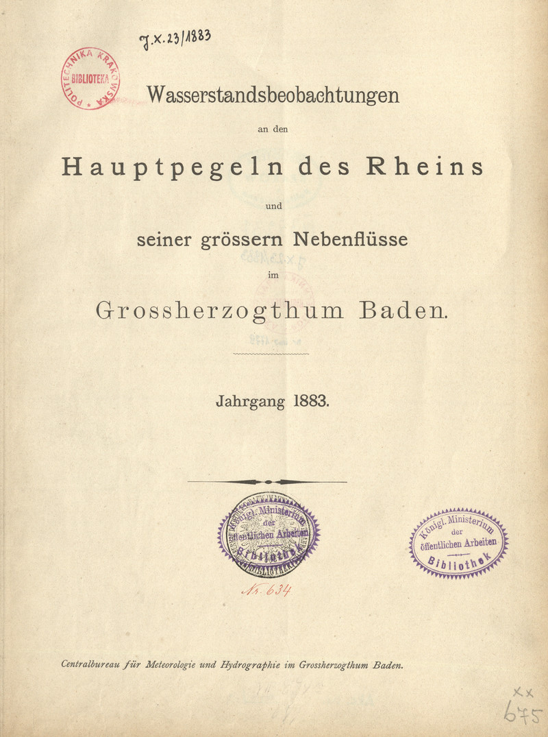 Wasserstandsbeobachtungen an den Hauptpegeln des Rheins und seiner grössern Nebenflüsse im Grossherzogthum Baden : Jahrgang 1883, Monat Januar