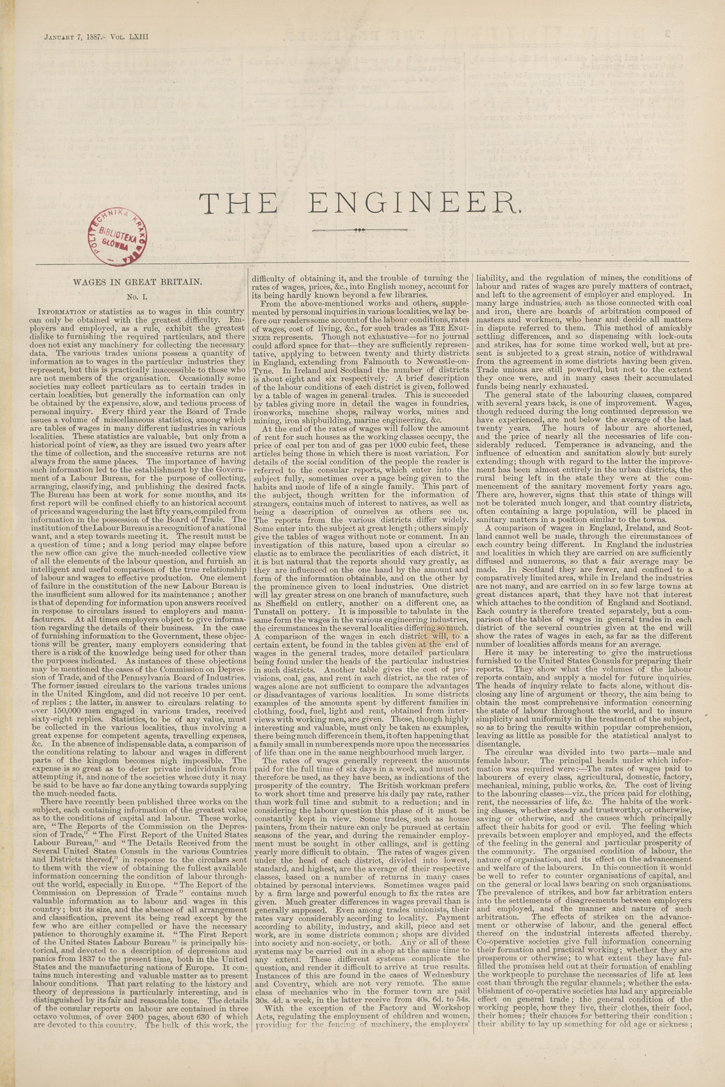 The Engineer, Vol.63, 07 January