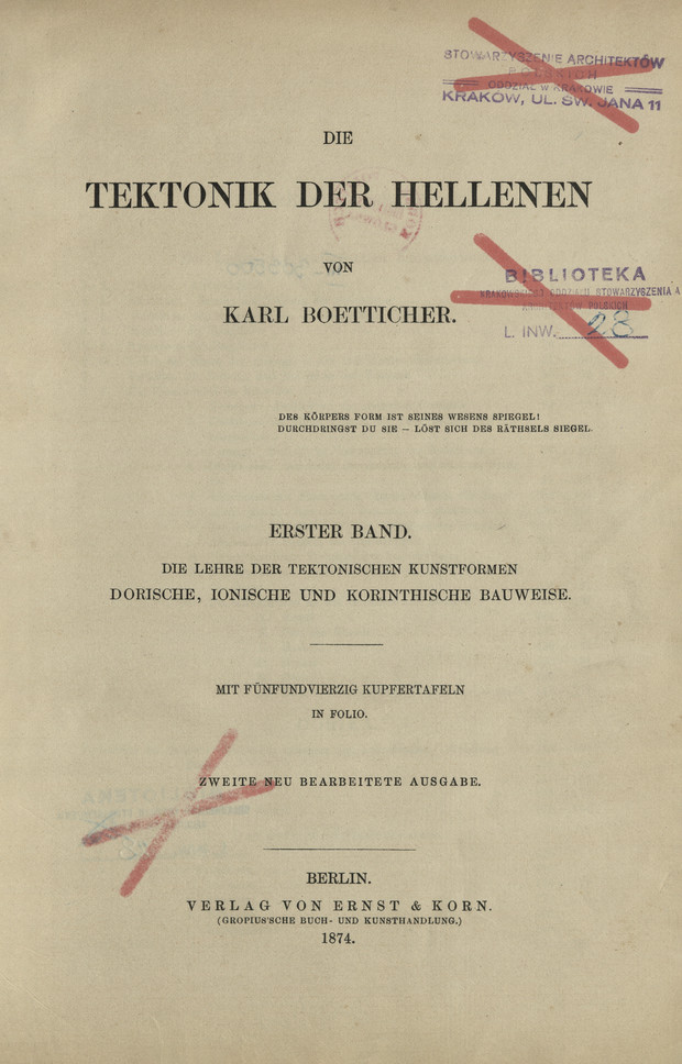 Die Tektonik der Hellenen. Bd. 1, Die Lehre der tektonischen Kunstformen : dorische, ionische und korinthische Bauweise