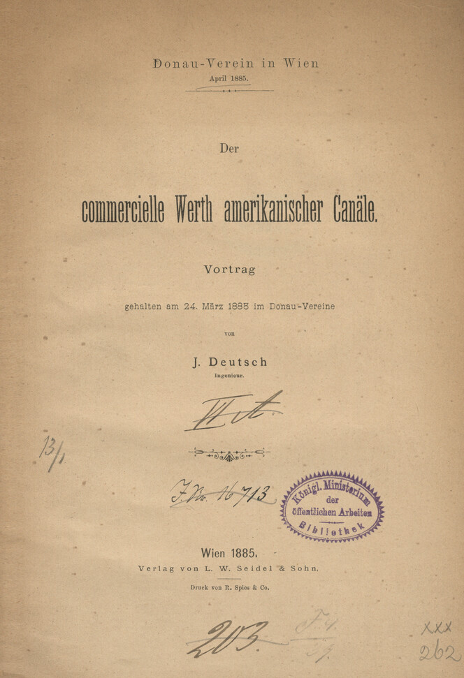 Der commercielle Werth amerikanischer Canäle : Vortrag gehalten am 24. März 1885 im Donau-Vereine