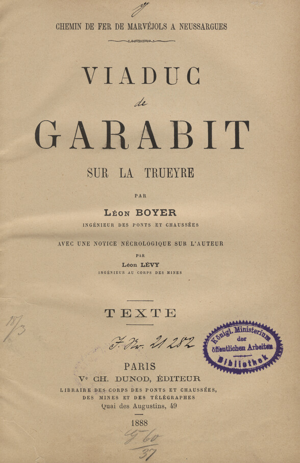 Chemin de fer de Marvéjols à Neussargues, viaduc de Garabit, sur la Trueyre : Texte