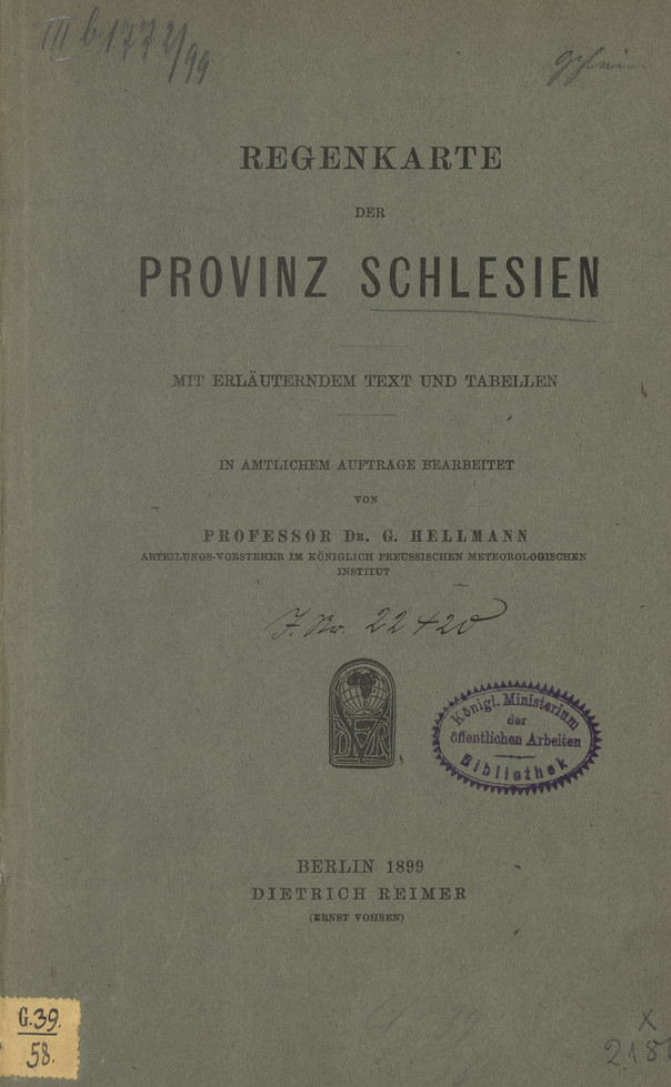 Regenkarte der Provinz Schlesien : mit erläuternden Text und Tabellen