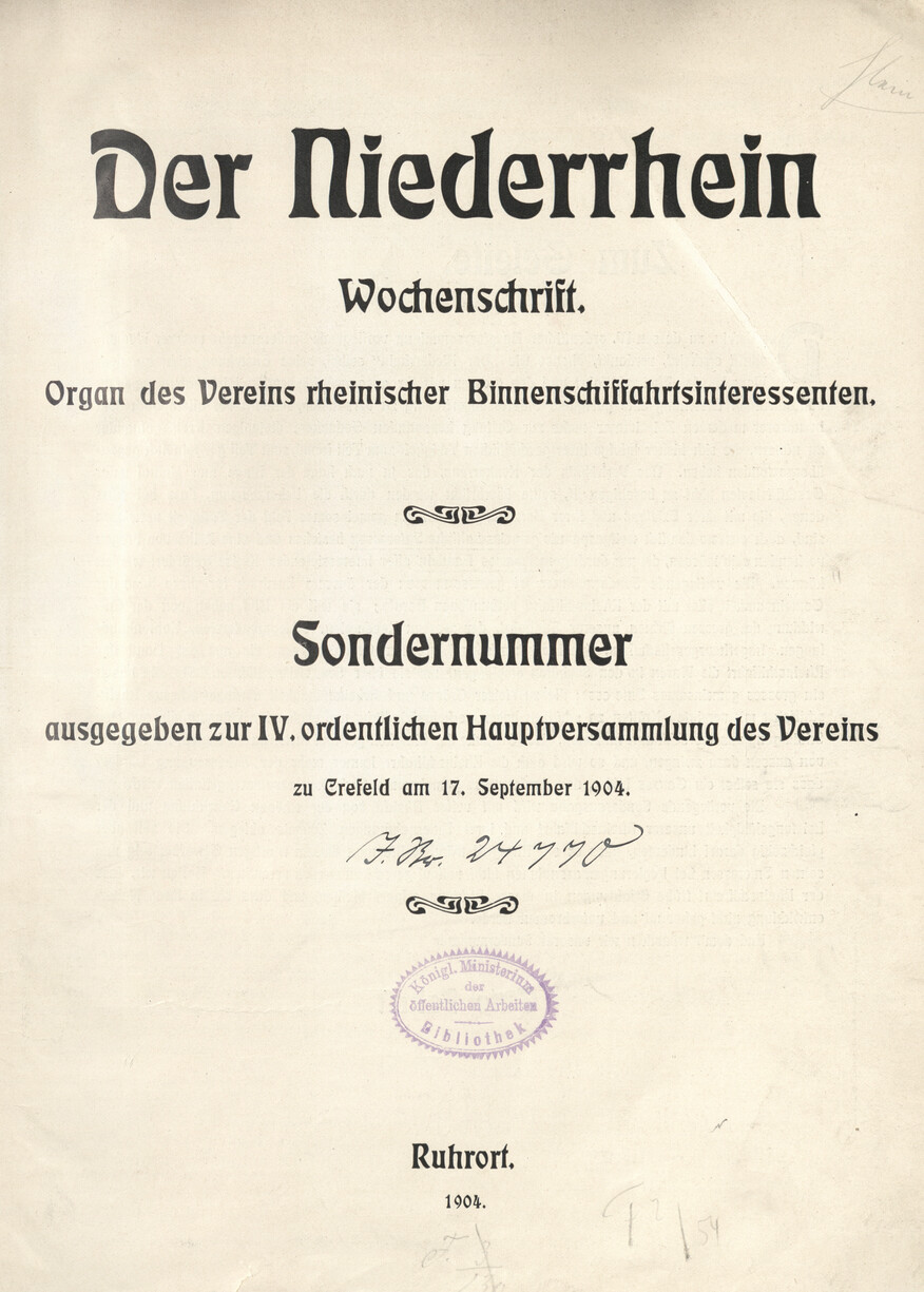 Der Niederrhein Wochenschrift : Organ des Vereins rheinischer Binnenschiffahrtsinteressenten
