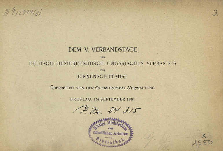 [Ansichten vom Oderstrom] : dem V. Verbandstage des Deutsch-Oesterreichisch-Ungarischen Verbandes für Binnenschiffahrt : Breslau, im September 1901