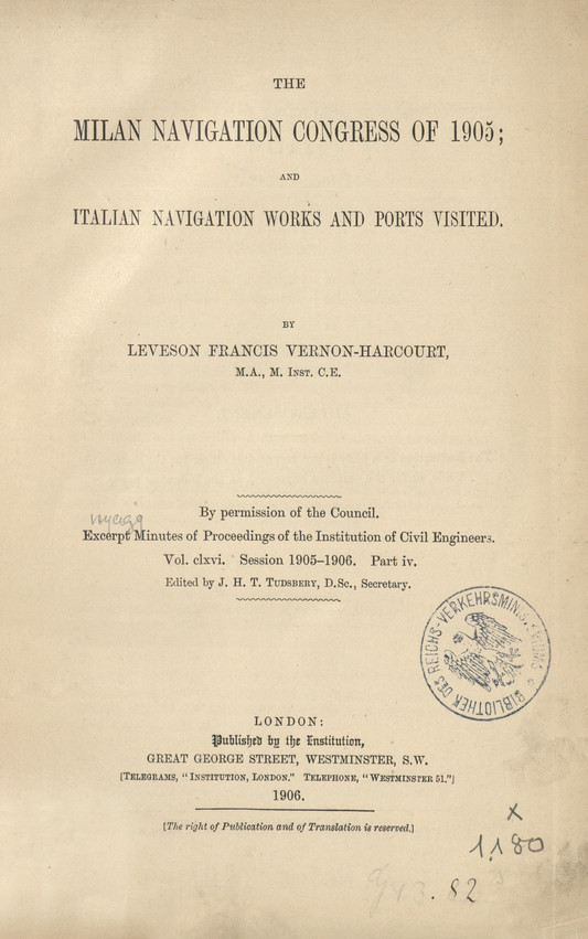 The Milan Navigation Congress of 1905 and Italian navigation works and ports visited
