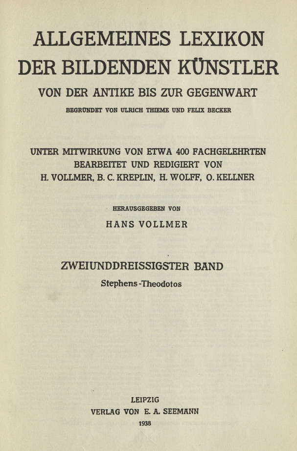 Allgemeines Lexikon der bildenden Kunstler : von der Antike bis zur Gegenwart. Bd. 32, Stephens - Theodotos