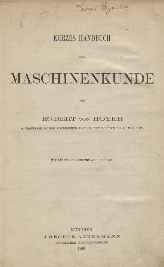Kurzes Handbuch der Maschinenkunde