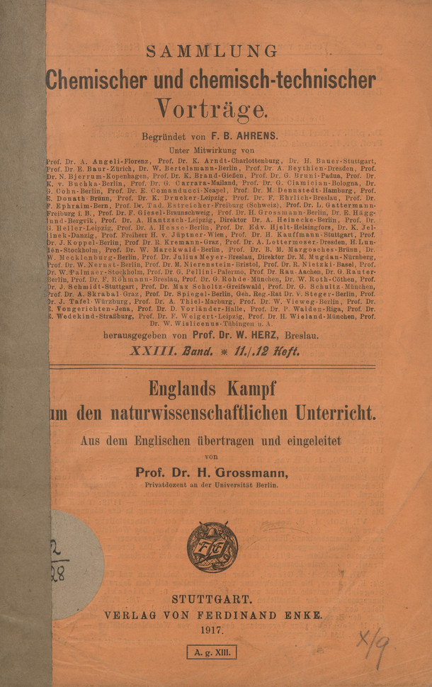 Englands Kampf um den naturwissenschaftlichen Unterricht / aus dem Englischen übertragen und eingeleitet von H. Grossmann