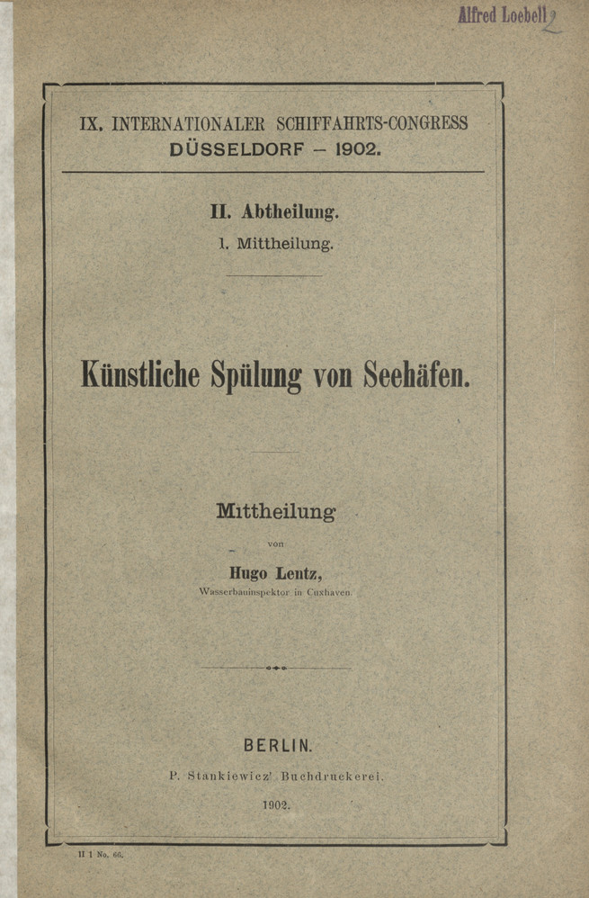 IX. Internationaler Schiffahrts-Congress, Düsseldorf - 1902. Abt. 2, Mitt. 1, Künstliche Spülung von Seehäfen : Mittheilung