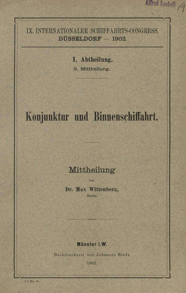 IX. Internationaler Schiffahrts-Congress, Düsseldorf - 1902. Abt. 1, Mitt. 9, Konjunktur und Binnenschiffahrt : Mittheilung
