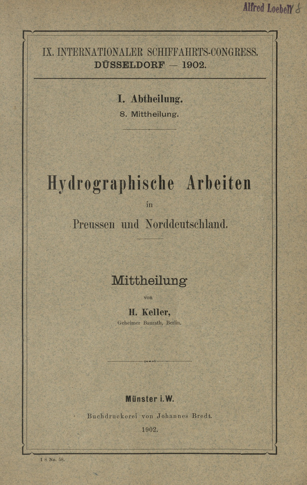 IX. Internationaler Schiffahrts-Congress, Düsseldorf - 1902. Abt. 1, Mitt. 8, Hydrographische Arbeiten in Preussen und Norddeutschland : Mittheilung
