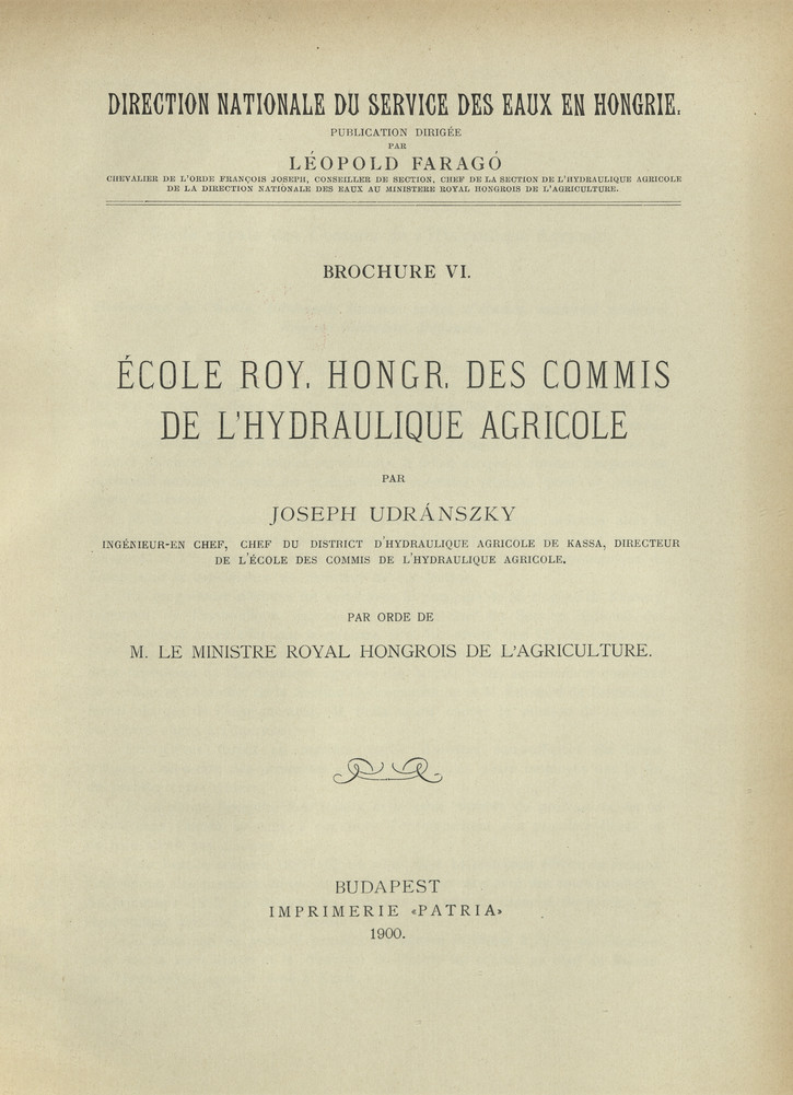 École roy. hongr. des commis de l&amp;#039;hydraulique agricole
