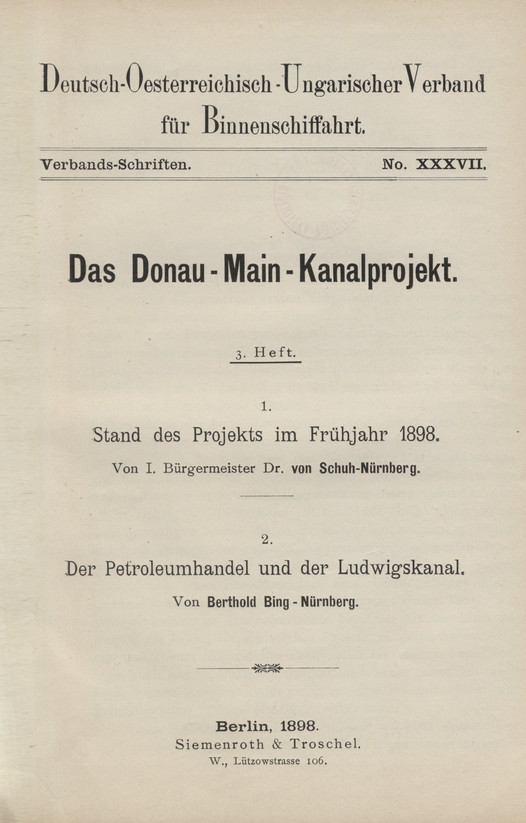 Das Donau-Main-Kanalprojekt. H. 3, Stand des Projekts im Frühjahr 1898