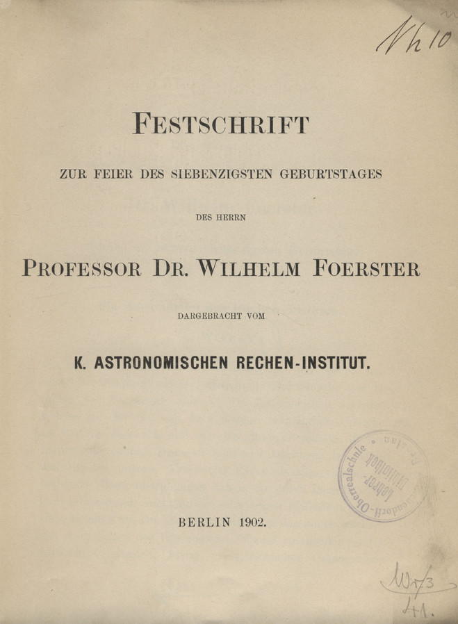 Festschrift zur Feier des siebenzigsten Geburtstages Wilhelm Foerste