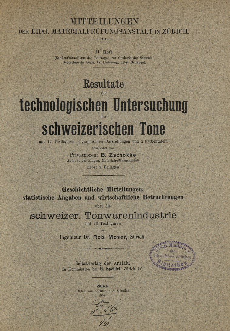 Resultate der technologischen Untersuchung der schweizerischen Tone