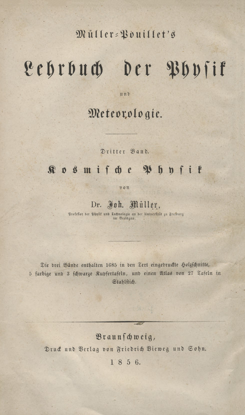Müller-Pouillet&amp;#039;s Lehrbuch der Physik und Meteorologie. Bd. 3, Kosmische Physik