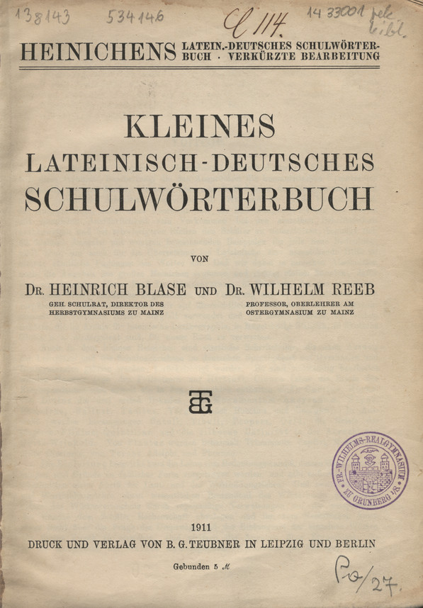 Kleines lateinisch-deutsches Schulwörterbuch