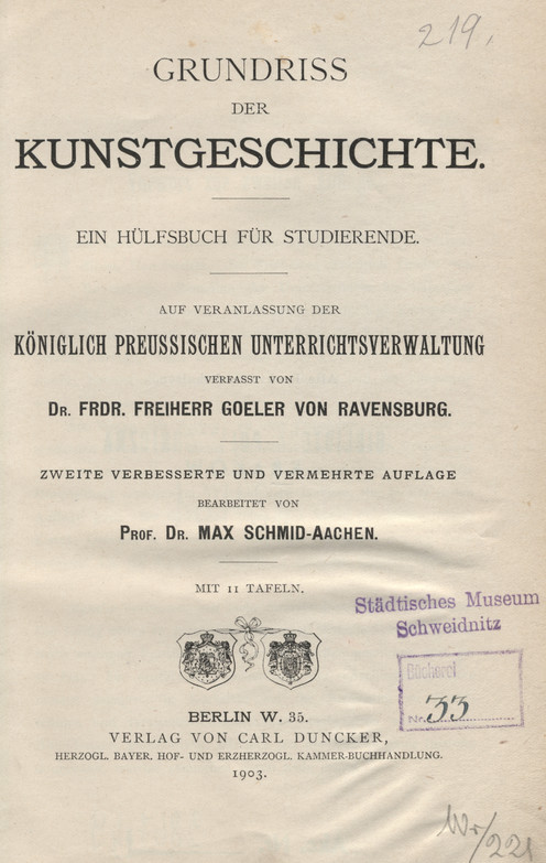 Grundriss der Kunstgeschichte : ein Hülfsbuch für Studierende : auf Veranlassung der Königlich Preussischen Unterrichtsverwaltung