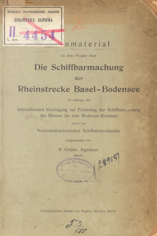 Planmaterial zu dem Projekt über Die Schiffbarmachung der Rheinstrecke Basel-Bodensee