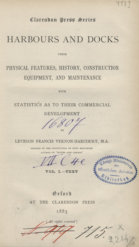 Harbours and docks, their physical features, history, construction, equipment and maintenance with statistics as to their commercial development. Vol. 1, Text
