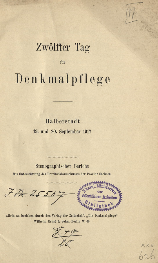 Zwölfter Tag für Denkmalpflege : Halberstadt, 19. und 20. September 1912