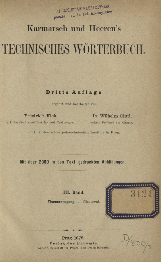 Karmarsch und Heeren&amp;#039;s Technisches Wörterbuch Bd. 3, Eisenerzeugung - Giesserei